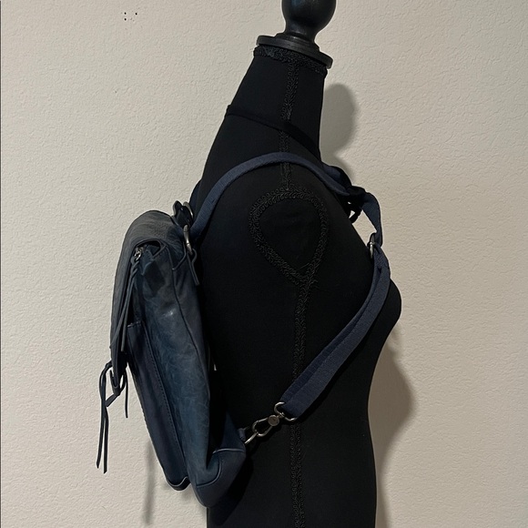 The Sak Blue Embossed Leather Backpack Crossbody Convertible Bag Boho Floral - Picture 3 of 10